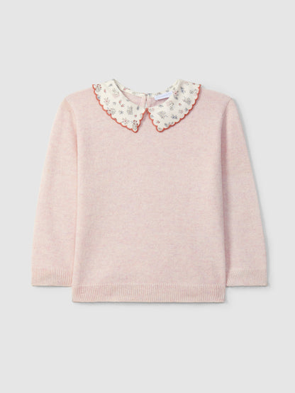 Camisola Tricotada Gola em Tecido