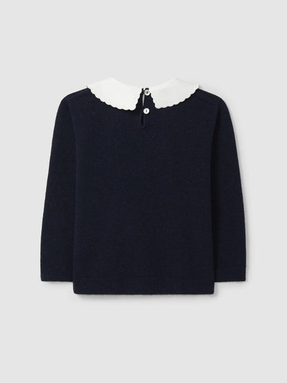 Camisola Tricotada Gola em Tecido