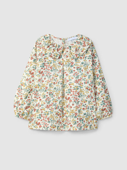 Blusa Floral e Gola de Folho