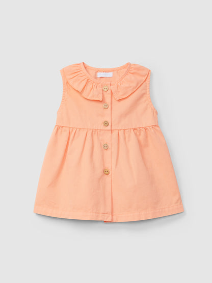 Ruffle Collar Twill Dress
