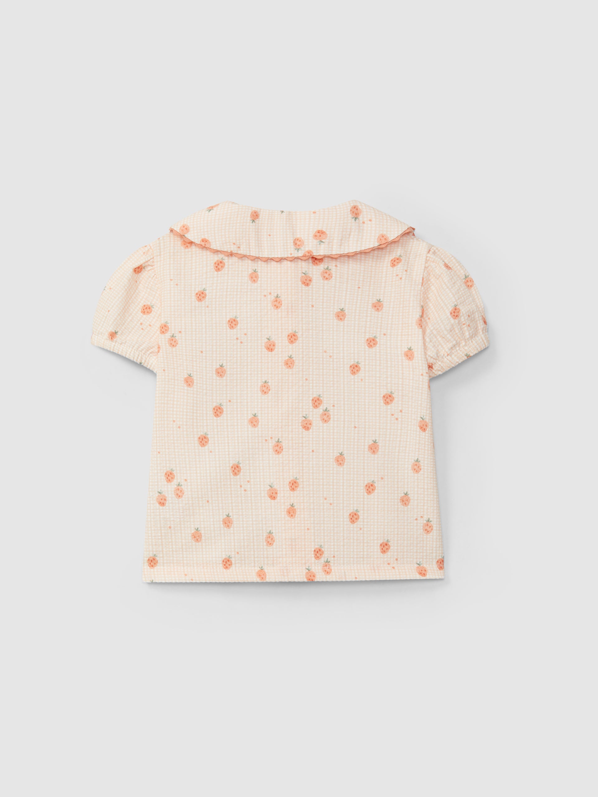 Blusa Seersucker Micro-Xadrez e Morangos