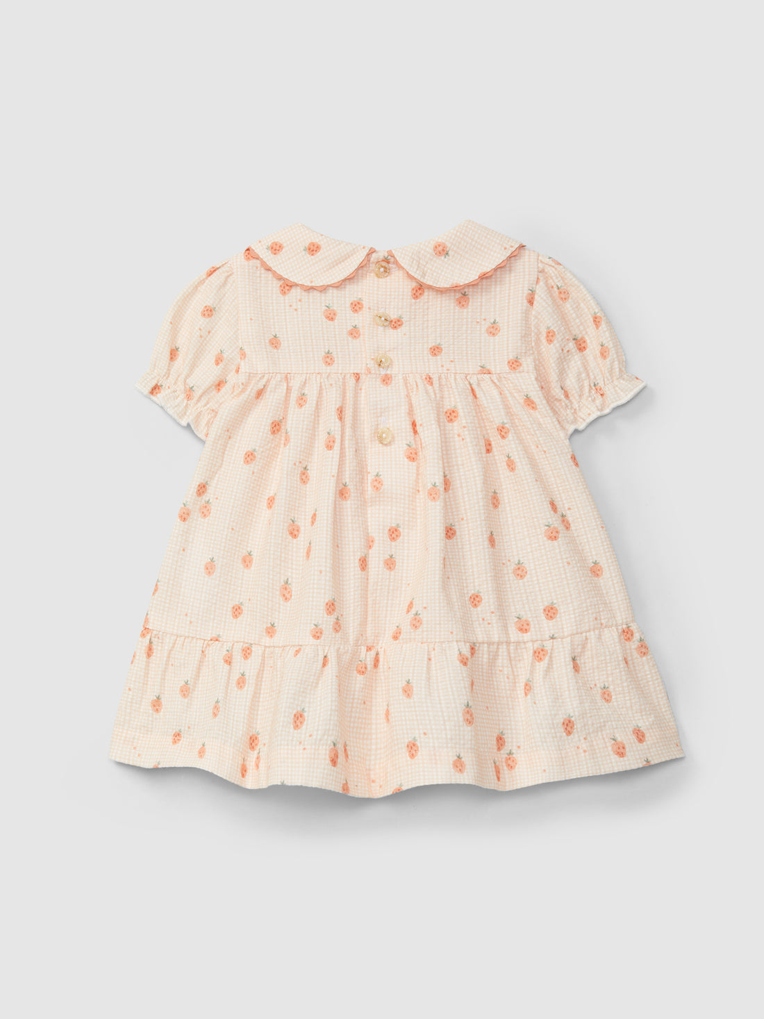 Vestido Seersucker Micro-Xadrez e Morangos