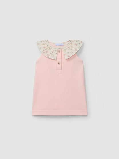 Vestido Piqué com Gola de Folho