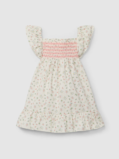 Vestido Estampado Floral com Smocks