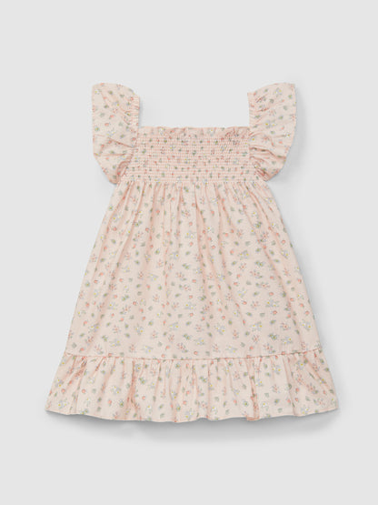 Vestido Estampado Floral com Smocks
