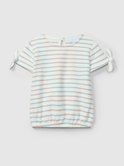 T-shirt em Felpa de Riscas Multicolor