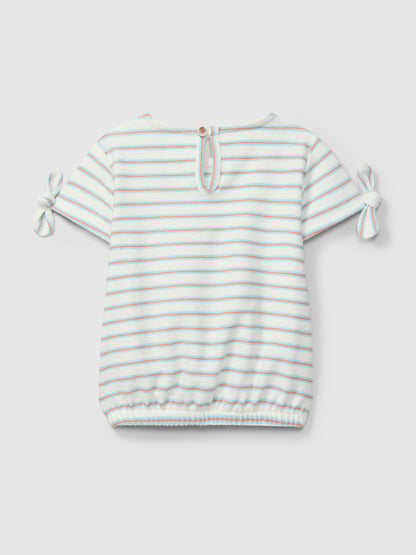 T-shirt em Felpa de Riscas Multicolor